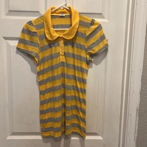 Splendid‎ Yellow Gray Striped Polo Shirt Peter Pan Color Women's Medium/Large